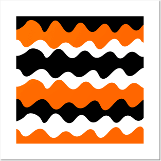 Orange, black and white horizontal waves pattern Posters and Art